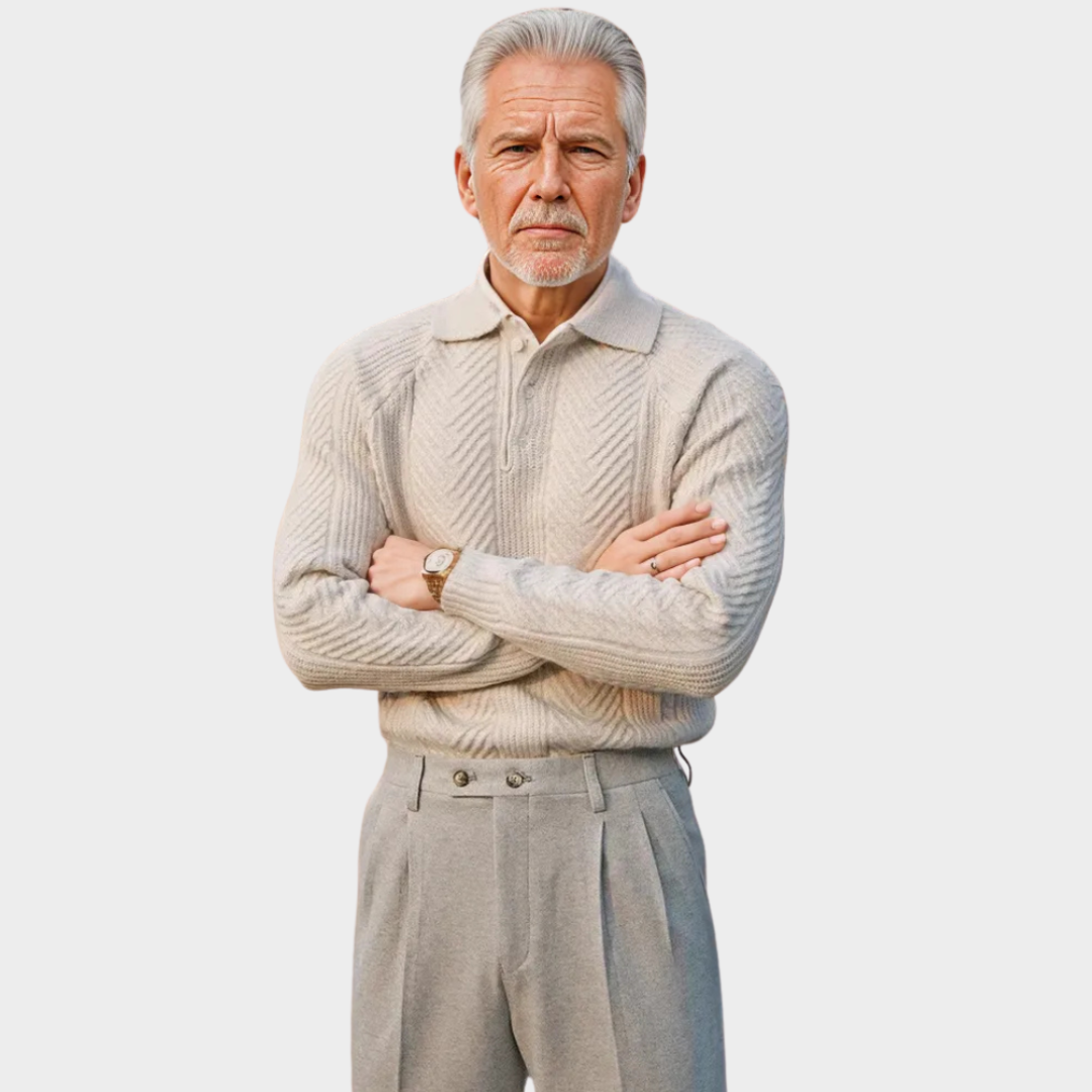 Men’s Thick Knitted Sweater – Slim Fit Shawl Collar Pullover, Warm Fall & Winter Wear, Beige & Grey