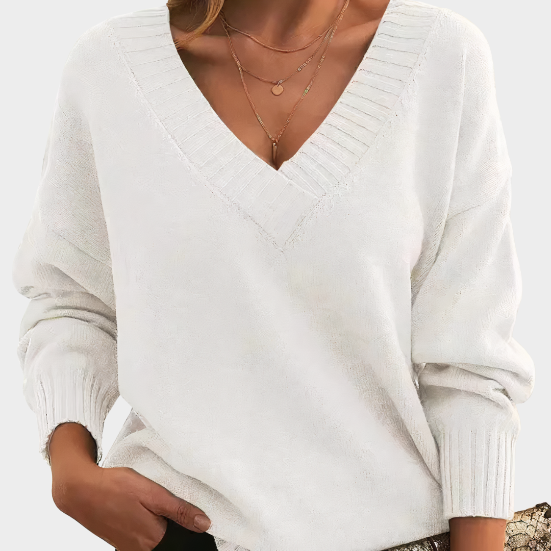 Women's V-Neck Sweater – Long Sleeve – Soft Knit Pullover – Elegant Office & Casual Wear – Comfortable Fit – Multiple Colours