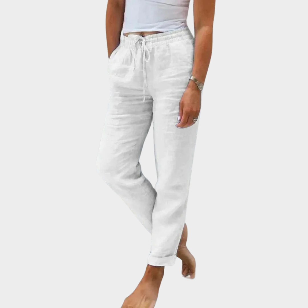 Women’s High Waist Loose Fit Casual Trousers – Cotton Linen Breathable Fabric – Elastic Waist Streetwear Style – Multiple Colours