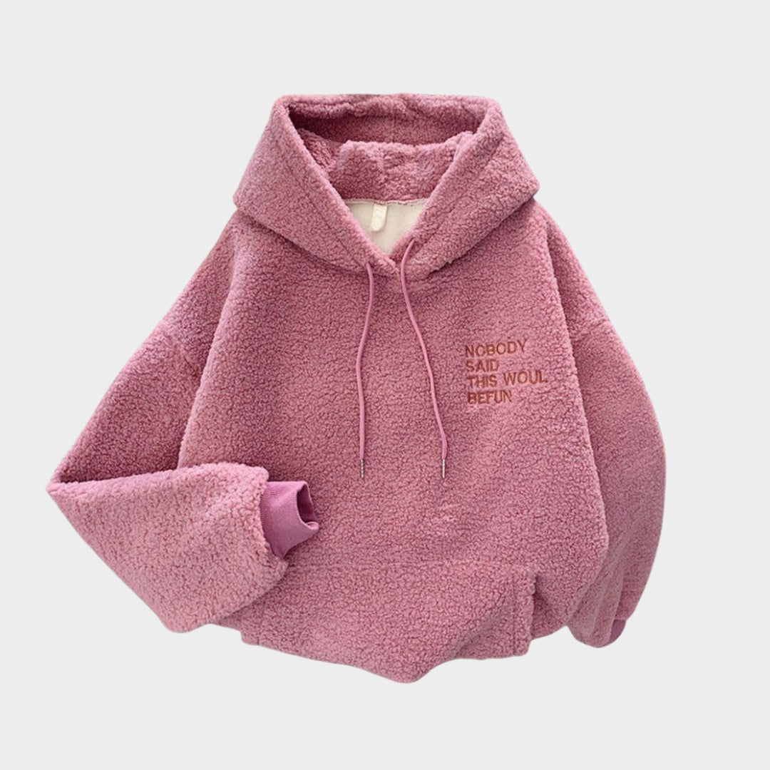 Women’s Fleece Hoodie – Autumn Winter - Harajuku Style, Loose Fit, Sorry Print, Apricot, Blue, Pink