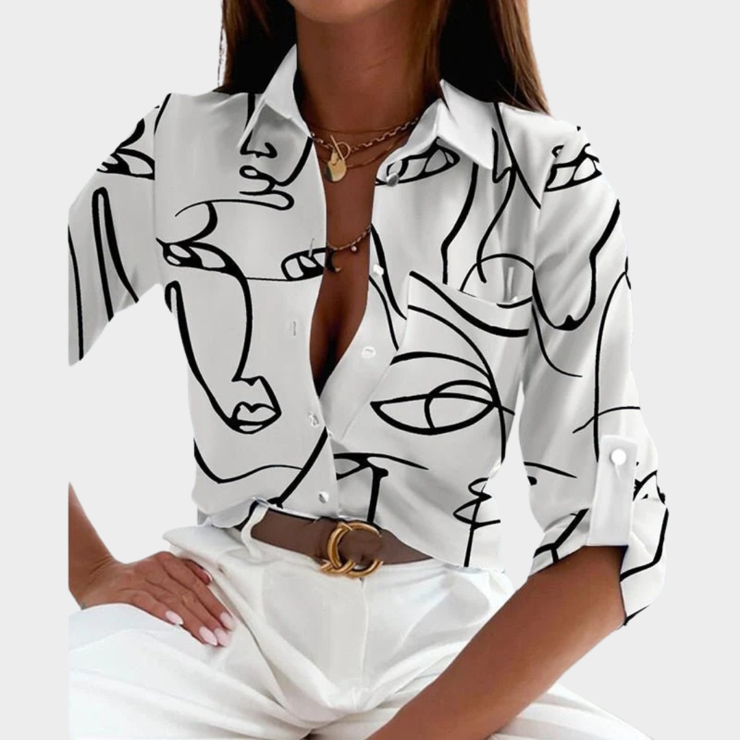 Women’s Wrap Collar Blouse – Long Sleeve Printed Shirt Style – Lightweight Regular Fit with Classic Straight Hem – Multiple Colours