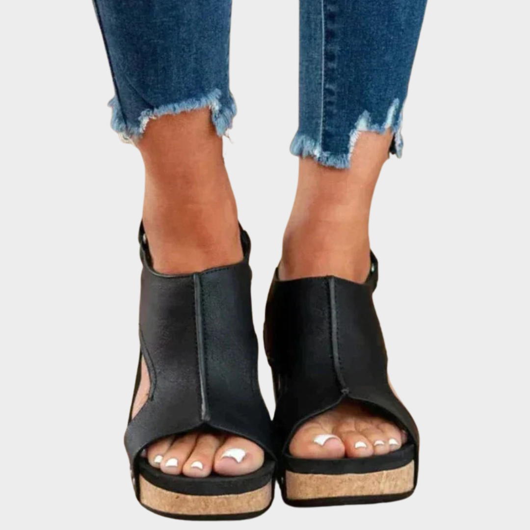 Women's Wedge Sandals – Peep Toe – Buckle Strap – Leopard Print – Platform Sole – Casual & Stylish – Multiple Colours