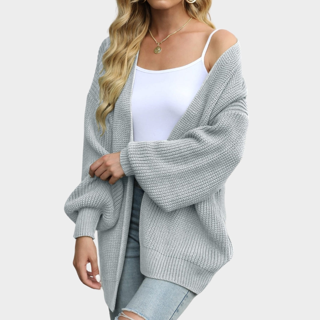 Women's Lantern Sleeve Thick Needle Cardigan – Cozy Knitted Sweater Coat, Black, Beige, and More
