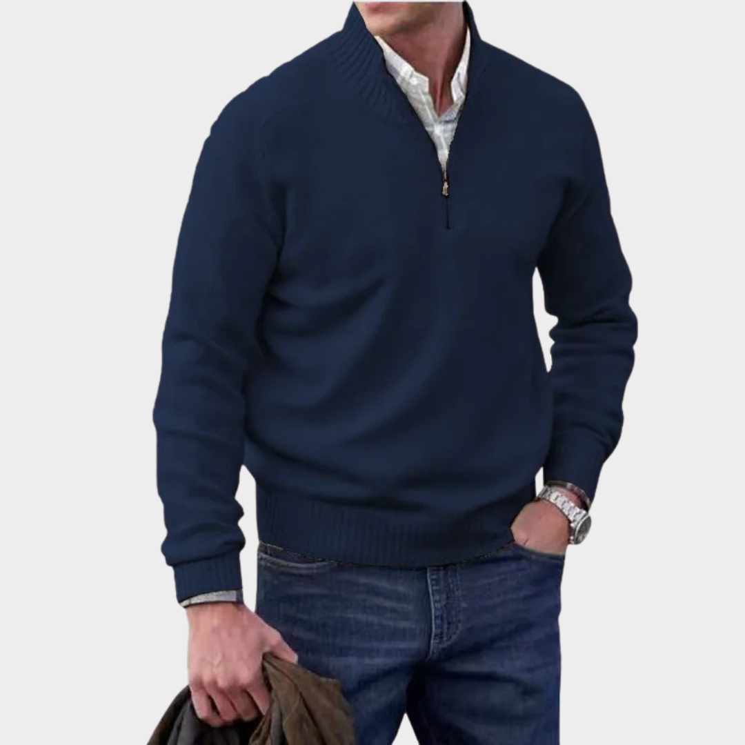 Men Cashmere Half Zip Turtleneck Sweater – Slim Fit Warm Fleece Pullover – Soft Knit Comfort – Multiple Colours