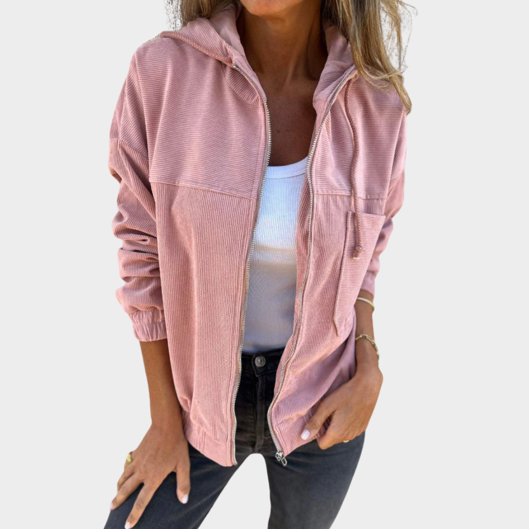 Women’s Hooded Jacket – Relaxed Fit with Zipper Closure – Side Pockets – Hip Length – Multiple Colours