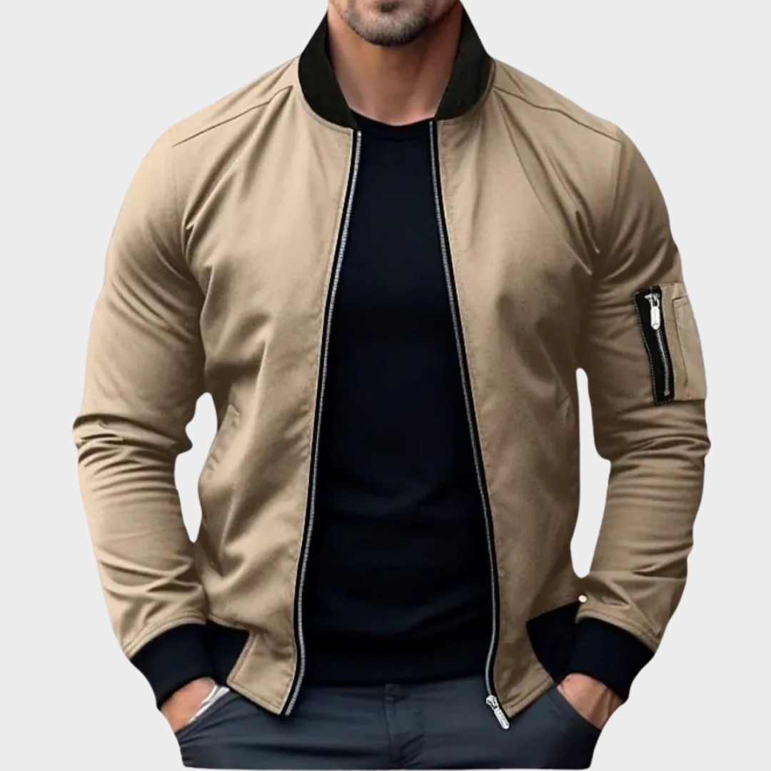 Men’s Stand Collar Bomber Jacket – Solid Colour Zip-Up Windbreaker Coat – Lightweight Streetwear Fit – Multiple Colours