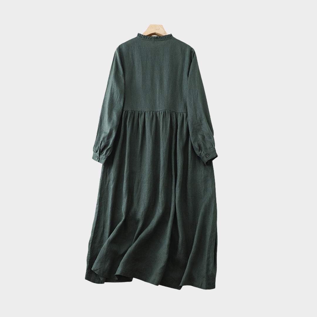 Women's Spring Autumn O-Neck Long Sleeve Casual Dress – Green, Fashion Print, Knee-Length Office Lady Style