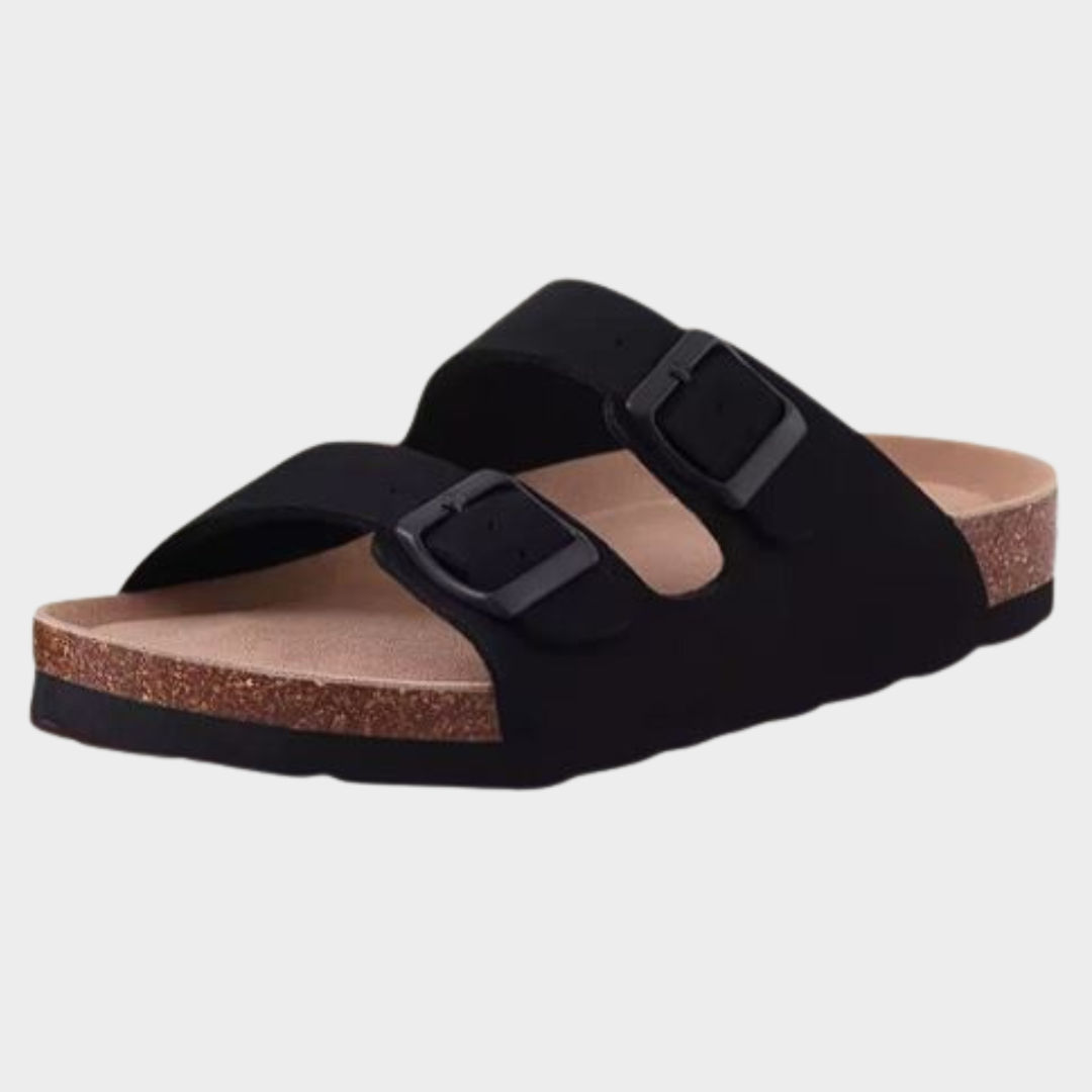 Women’s Cork Footbed Slide Sandals – Adjustable Buckle Slip-On Casual Beach Slippers – Multiple Colours