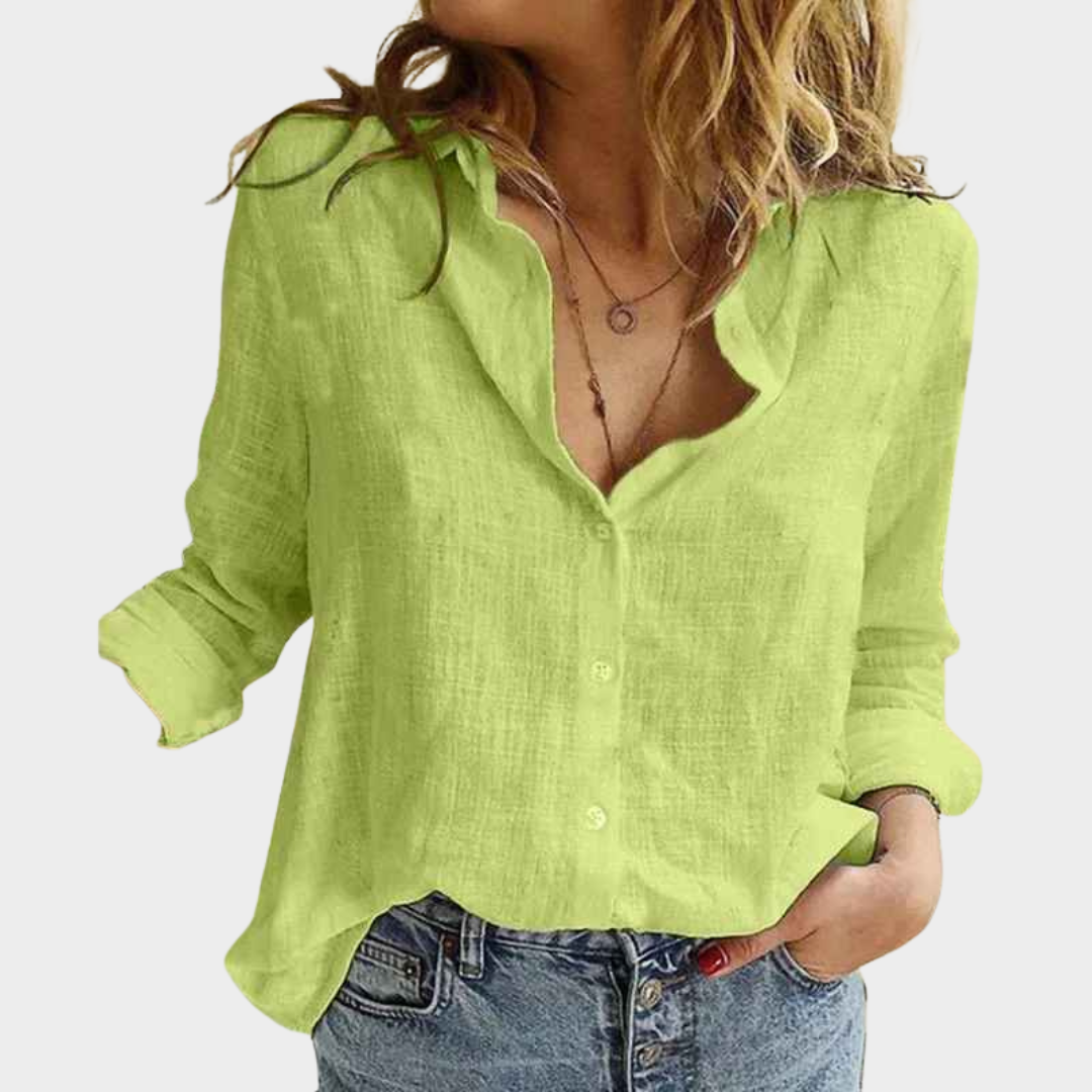 Women Long Sleeve Shirt – Loose Fit Linen Button Top Solid Colour – Multiple Colours