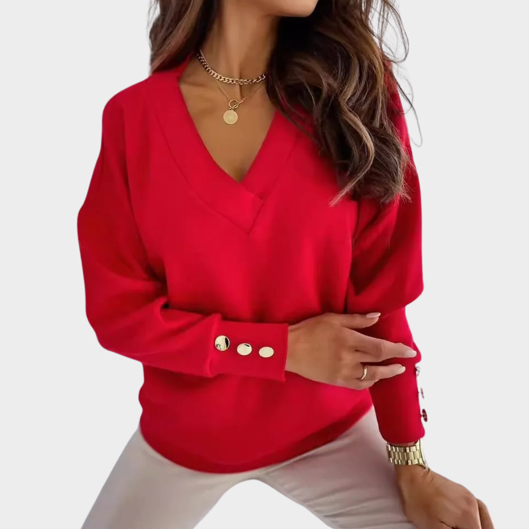 Women’s V-Neck Pullover Sweater – Loose Fit Knit Jumper – Warm Soft Casual Top – Multiple Colours
