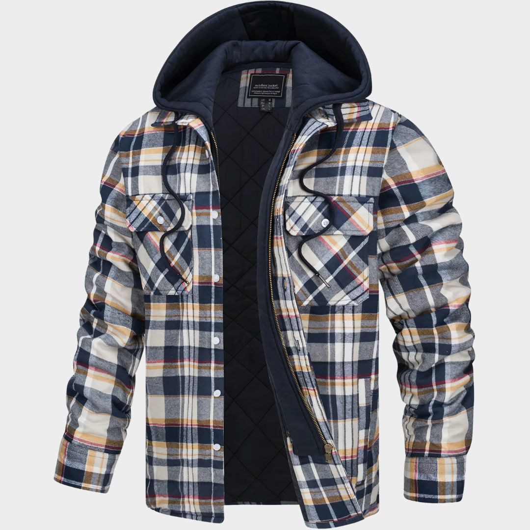 Men’s Flannel Shirt Jacket – Quilted Lined Button-Up Hoodie – Long Sleeve Thick Cotton Outerwear – Relaxed Fit – Multiple Colours