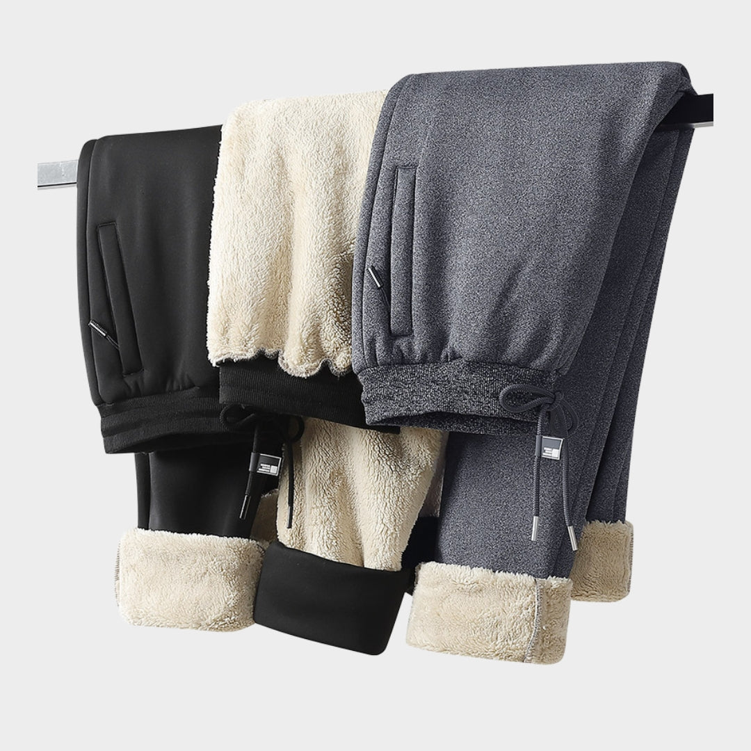 Men’s Winter Cashmere Jogging Pants - Fleece Warm Thick Casual Sports Trousers, Drawstring, Large Size, Black, Grey