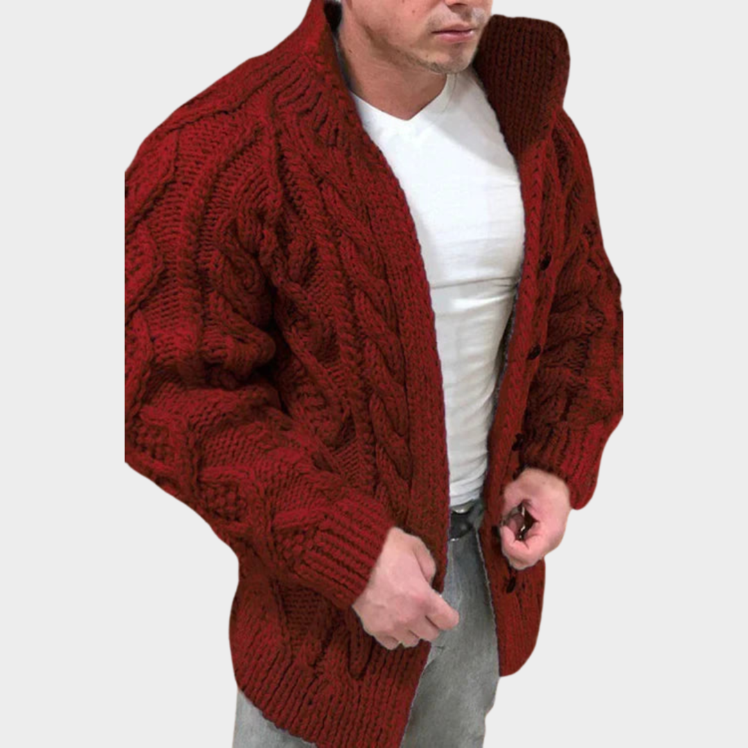 Men's Stand-Up Neck Cardigan – Long Sleeve – Twist Knit – Casual & Stylish – Soft & Warm Sweater – Multiple Colours