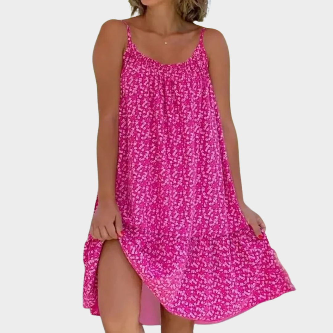 Women’s Floral Print A-Line Mini Dress – Spaghetti Strap Sleeveless Fit – Lightweight Casual Beach Style – Multiple Colours