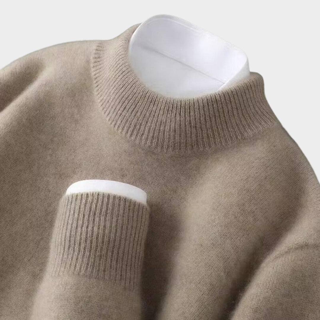 Men Cashmere Sweater – Soft Pure Cashmere with Mock Neck and Ribbed Trim – Relaxed Fit Timeless Knitwear – Multiple Colours
