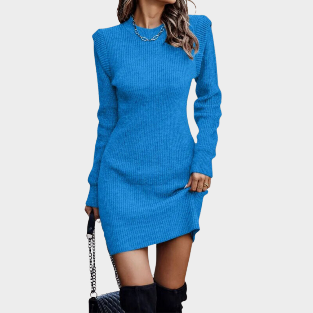 Women's Loose Sweater Dress – Semi Turtleneck – Long Sleeve – Stretch Knitted Pullover – Multiple Colours