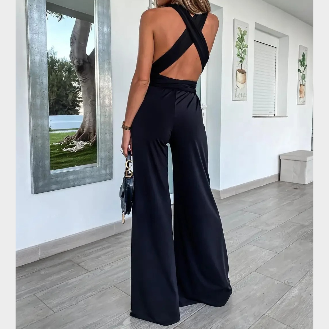 Women’s Wide Leg Jumpsuit – Backless Sleeveless Bandage Romper – Solid Colour – Lightweight Fabric – Multiple Colours
