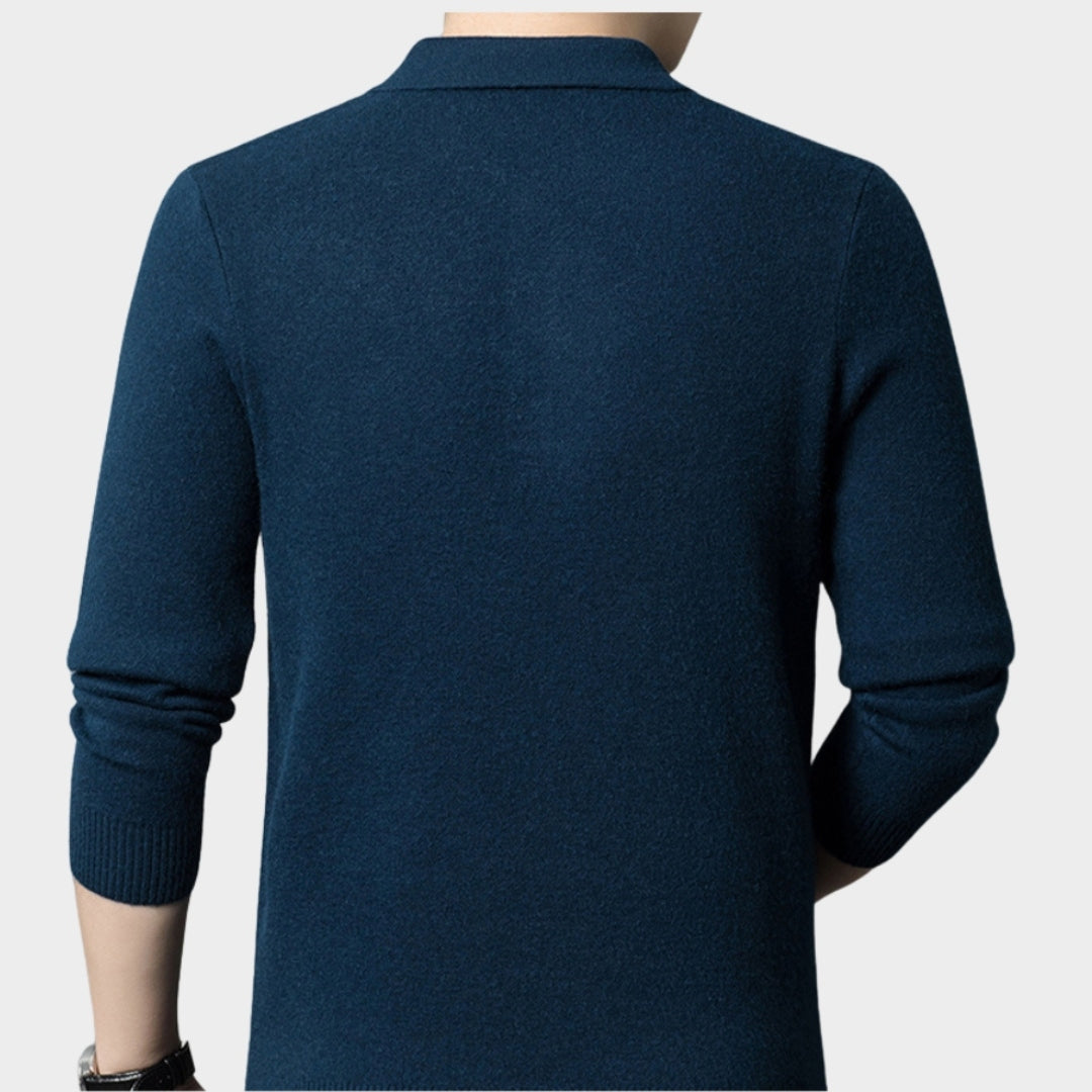 Men's Knitted Polo Shirt - Warm Long Sleeve Casual Sweater for Autumn & Winter (Black, Khaki, and More)