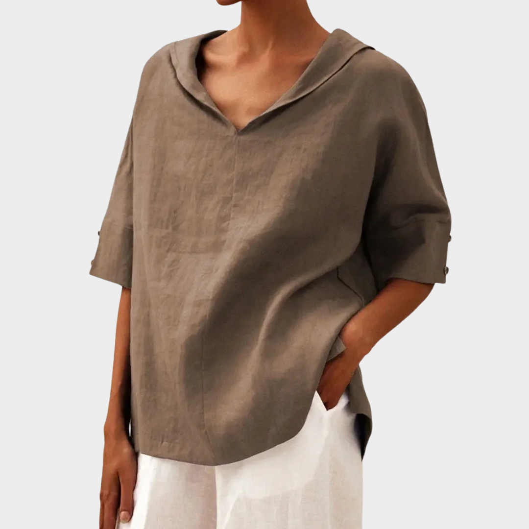Women’s V-Neck Short Sleeve Shirt – Loose Fit Casual Top – Lightweight Fabric – Multiple Colours