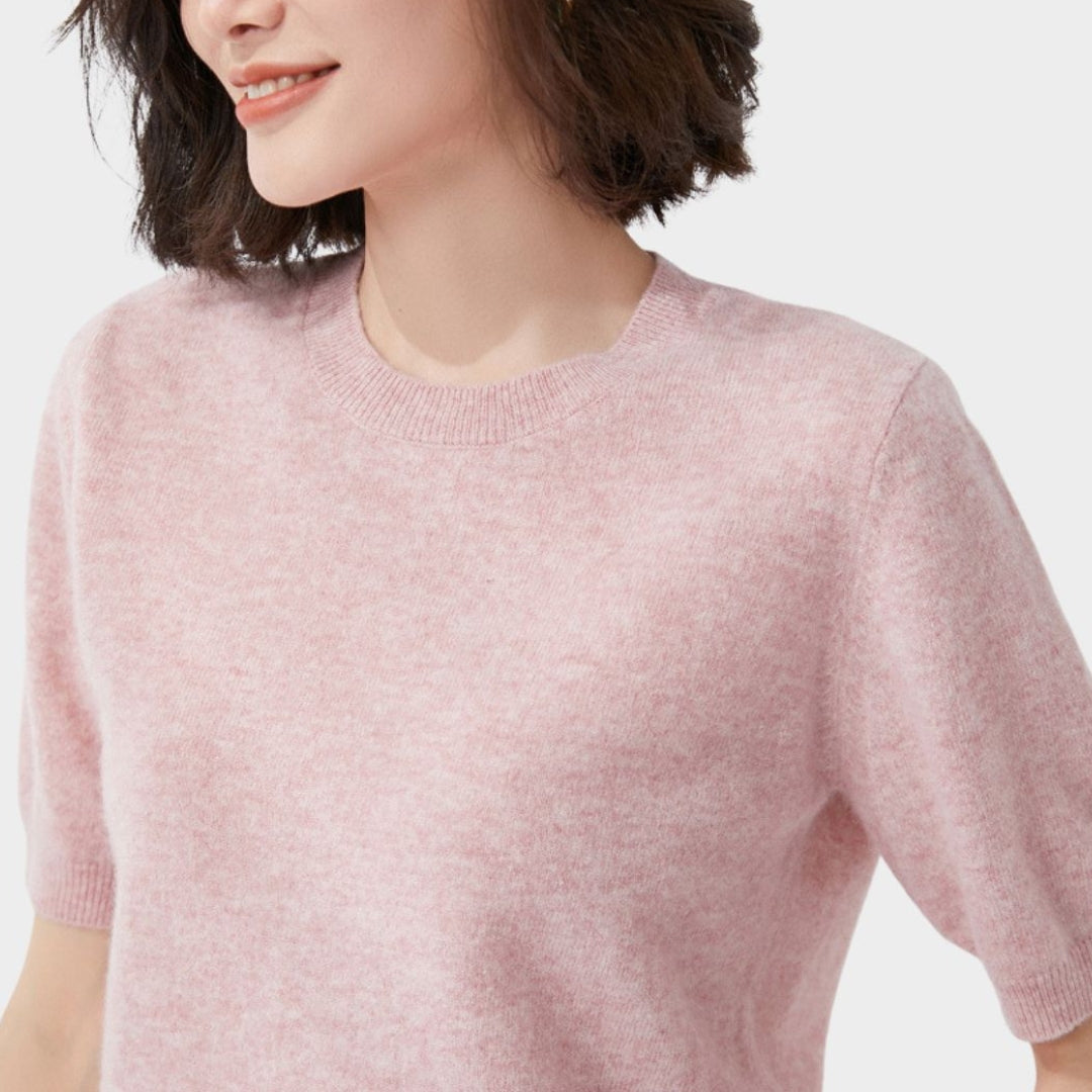 Women’s Short Sleeve Knitted T-shirt – O-neck Slim Wool Cotton Vest in 13 Colors