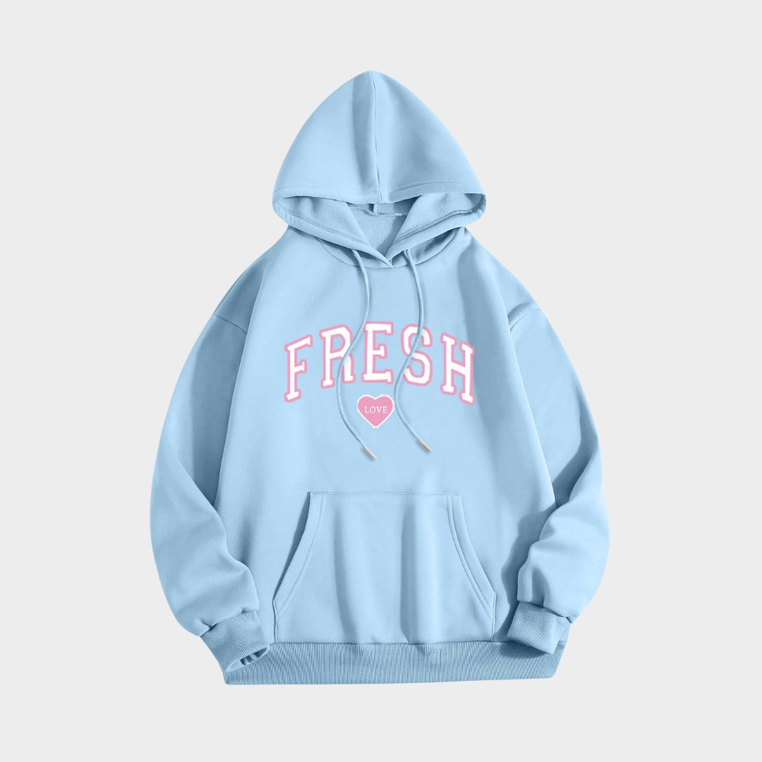 Printed Crew Neck Hoodie - Women’s Long Sleeve Hooded Sweatshirt in Multiple Colors (Black, Beige, Navy, and More)