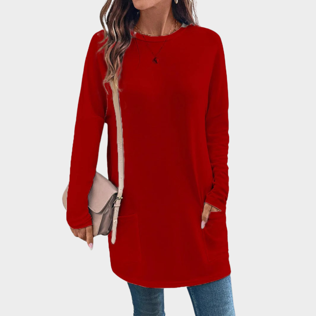 Women’s Sweatshirt – Relaxed Fit Cotton Feel Top with Round Neck, Long Sleeves and Hip Pockets – Multiple Colours