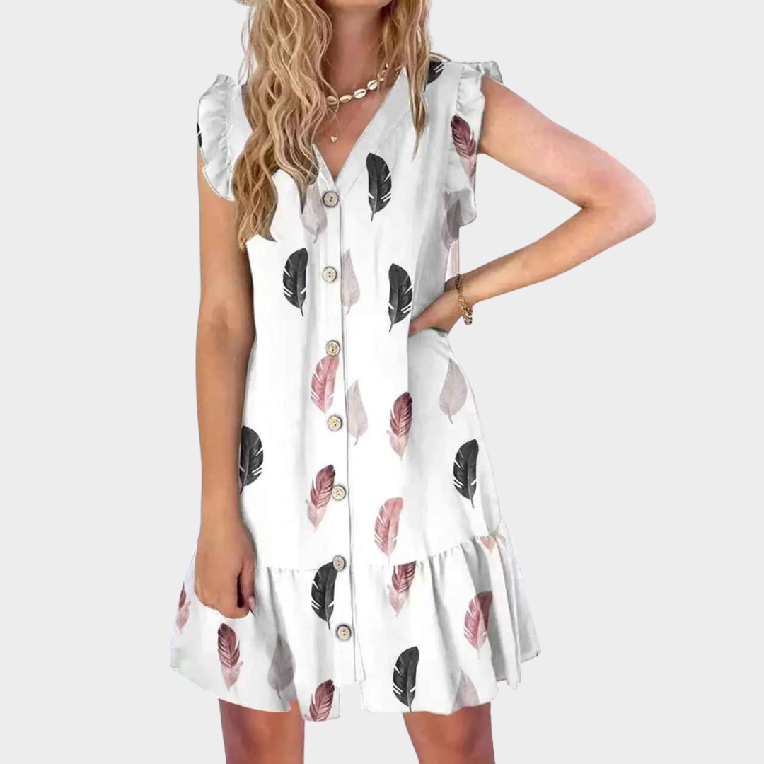 Women's A-Line Dress – Sleeveless V-Neck Fit with Printed Loose Style – Multiple Colours