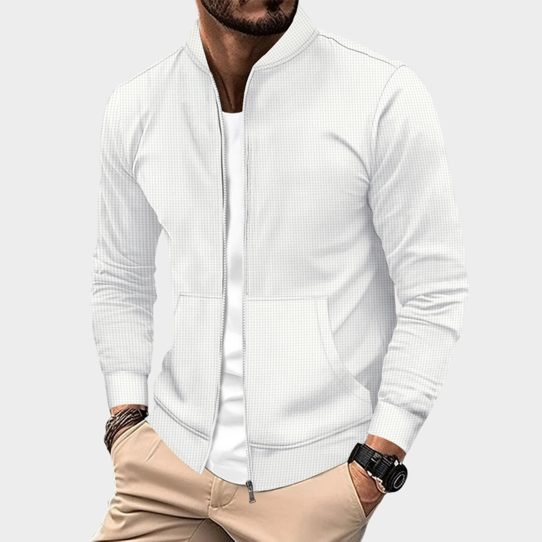 Men’s Slim Fit Cardigan Jacket – Flip Collar Waffle Design Long Sleeve Sportswear with Zipper Pocket – Multiple Colours