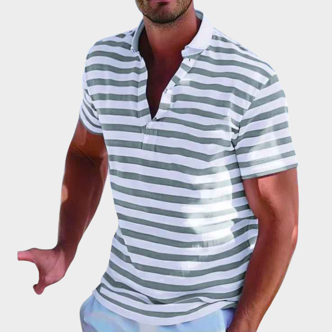 Men Striped Polo Shirt – Short Sleeve Casual Fit – Lightweight Breathable Cotton Blend – Multiple Colours