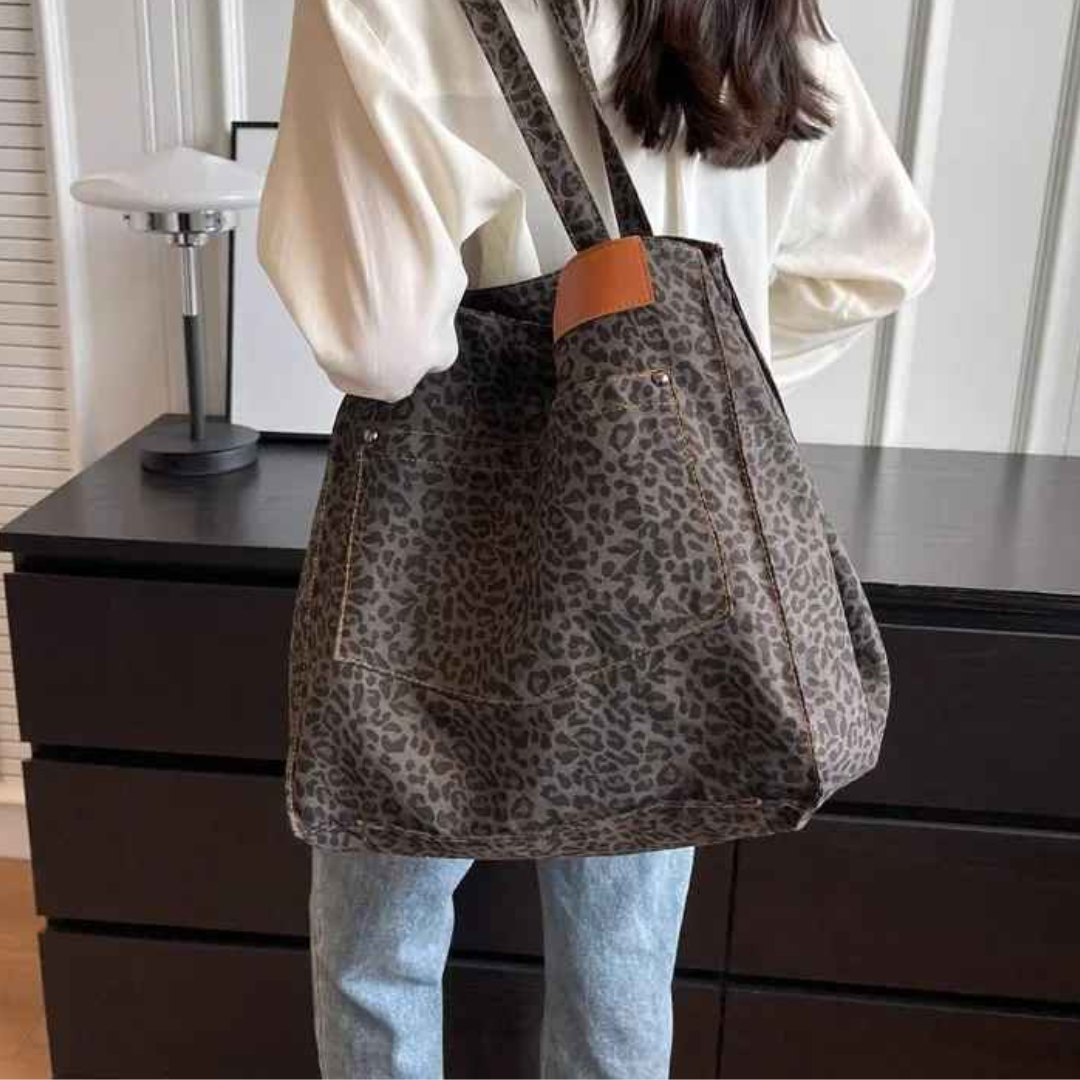 Women Tote Bag – Leopard Print Large Capacity Canvas Shoulder Handbag – Multiple Colours