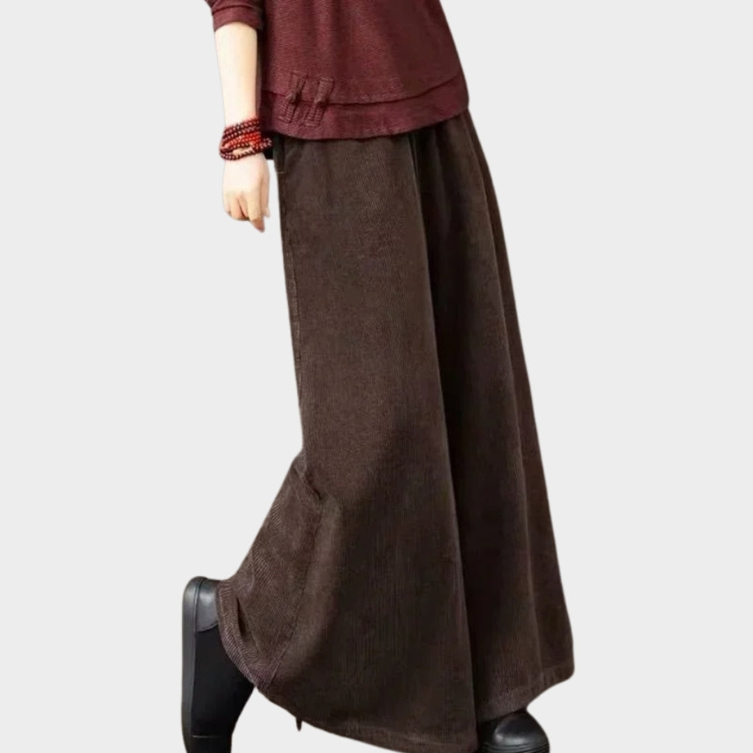 Women’s High Waisted Wide Leg Corduroy Pants - Loose Fit, Plus Velvet Warm Trousers, Black, Red, Coffee