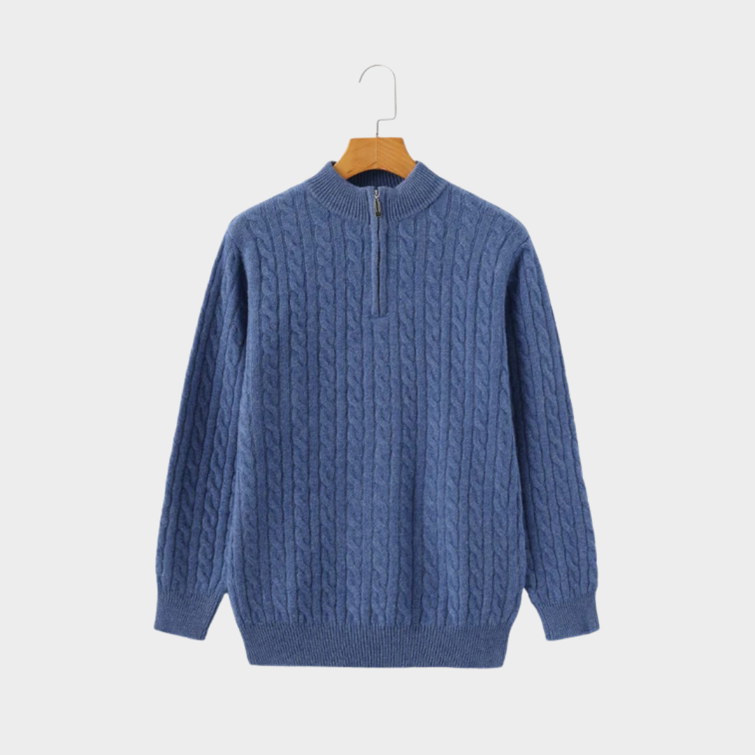 Luxury Cashmere Half-Zip Cardigan for Men – Dense Knit, Grey, Blue, Black, Beige