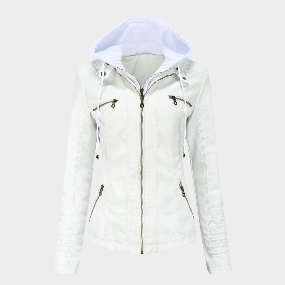 Women's Hooded Leather Jacket – 2-Piece Set – Removable Design – PU Leather Coat – Multiple Colours