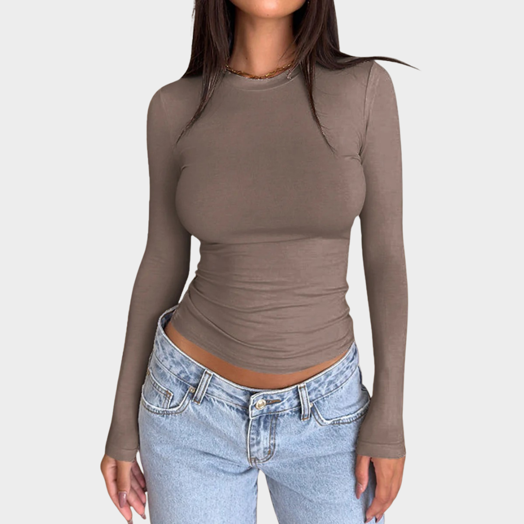 Women Round Neck Long Sleeve Top – Casual Slim Fit Pullover – Soft Solid Knit Shirt – Multiple Colours