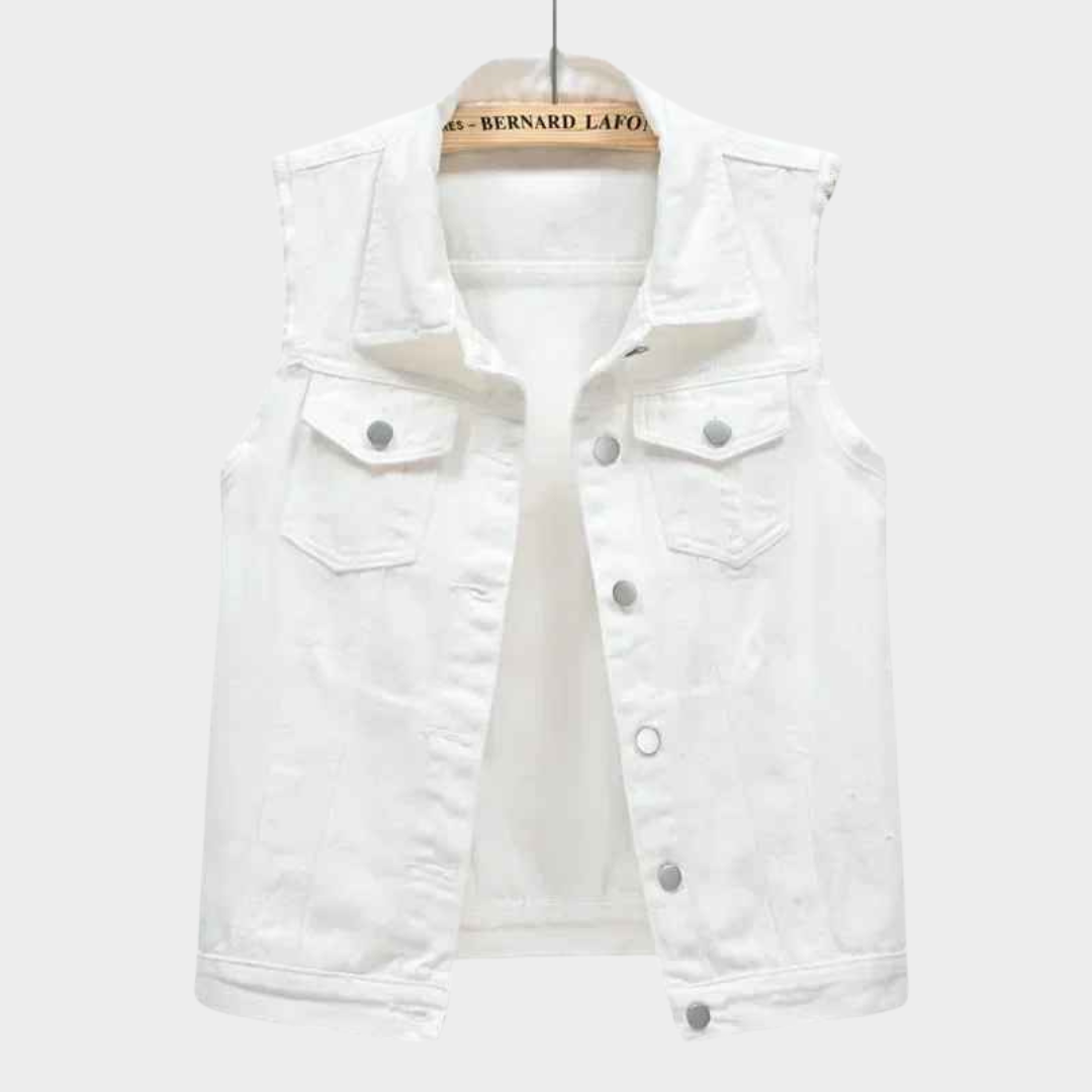 Women's Denim Vest - Sleeveless Jacket - Casual Streetwear - Button-Up Waistcoat - Multiple Colours