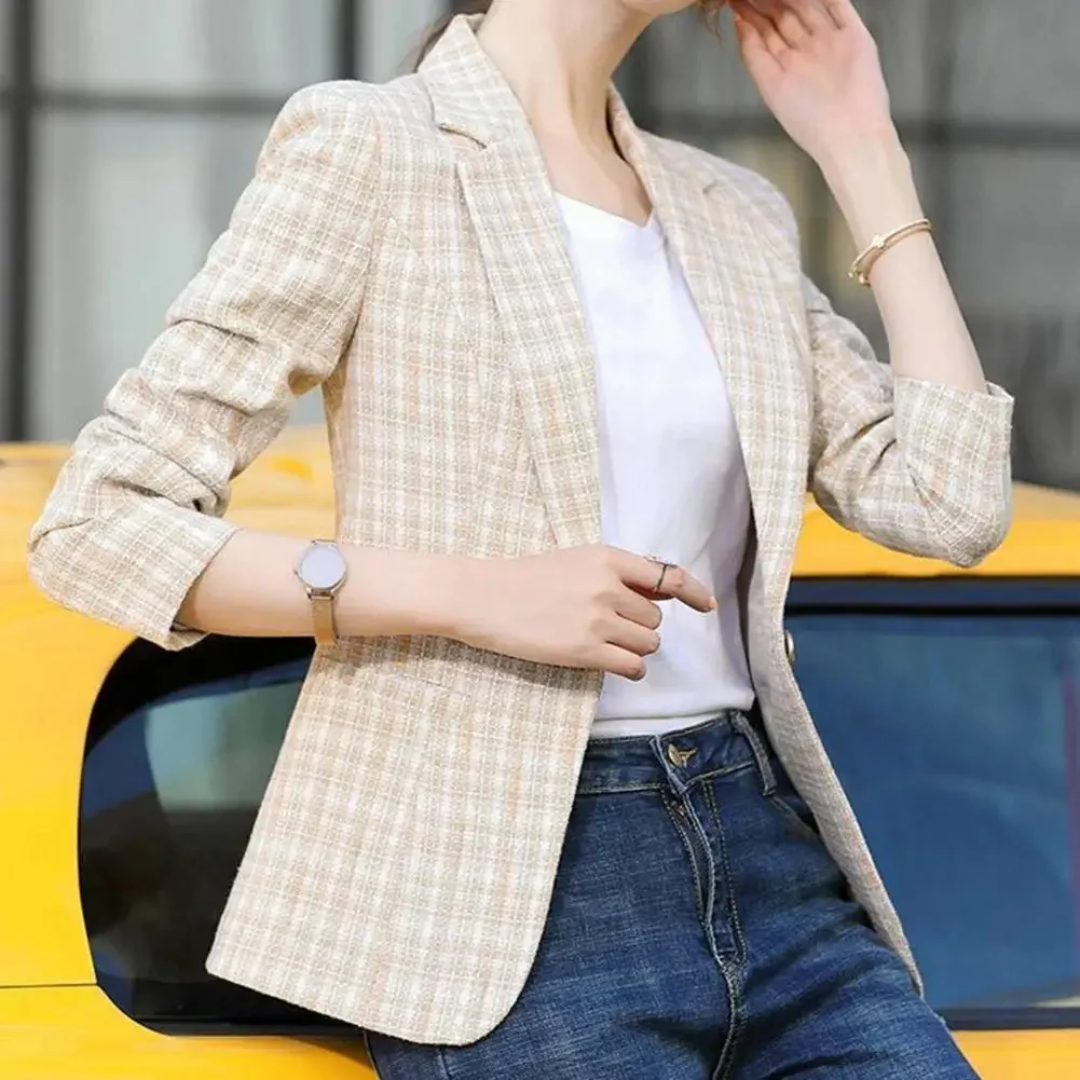 Women's Plaid Print Cardigan – Turn Down Collar Long Sleeve Anti-Wrinkle Coat – Multiple Colours