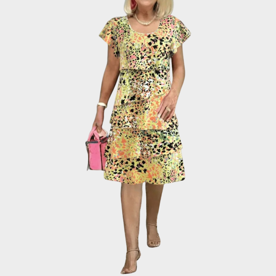 Women Printed Ruffle Sleeve Dress – Round Neck – Loose Fit – Lightweight Fabric – Multiple Colours