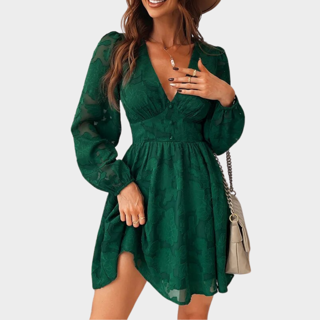 Women's V-Neck Long Sleeve Cocktail Dress – Elegant Fit – Floral Print – Soft & Comfortable – Multiple Colours
