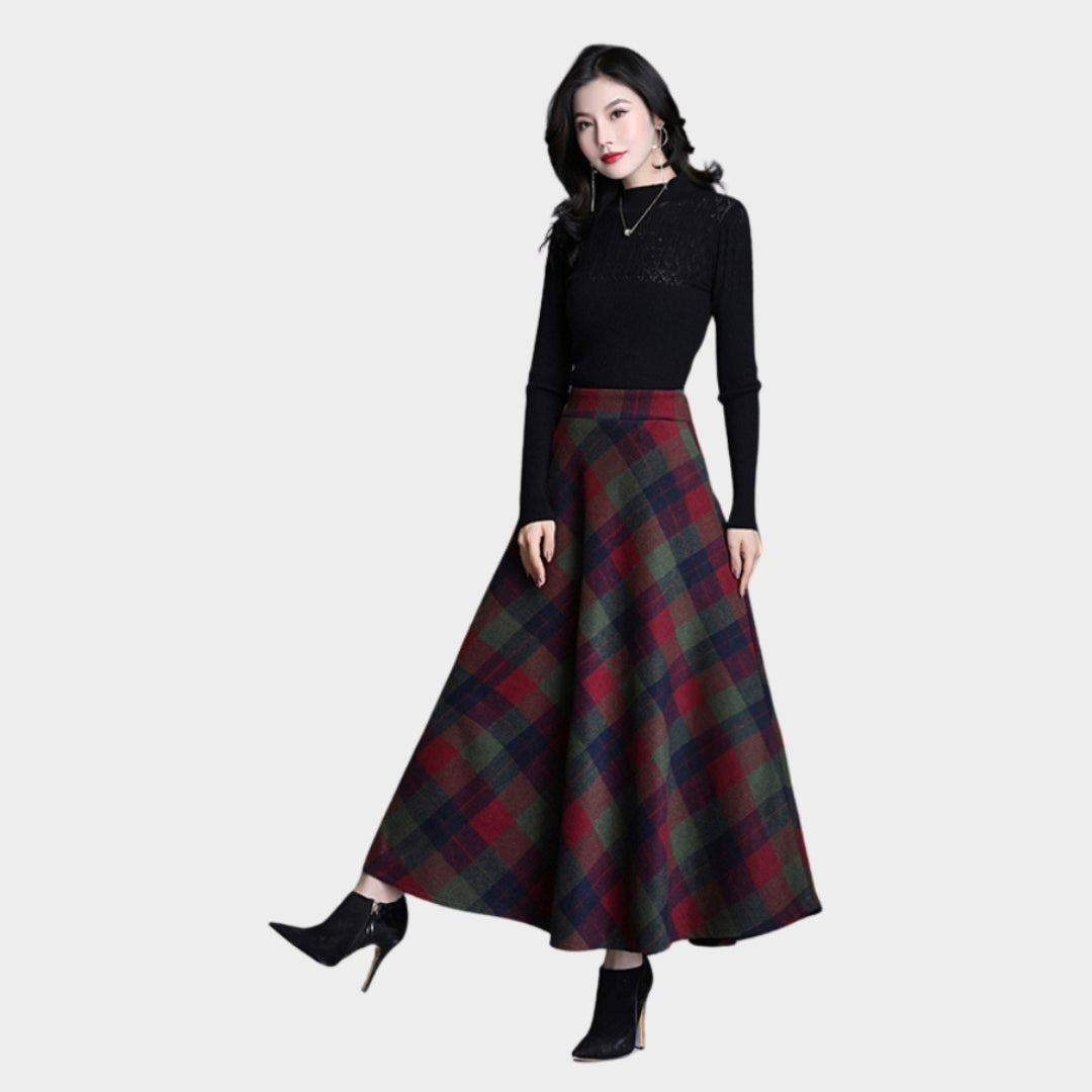 Women’s Plaid Wool Skirt - High Waist, Thick Warm Elegant Winter Skirt, Red, Blue, and More