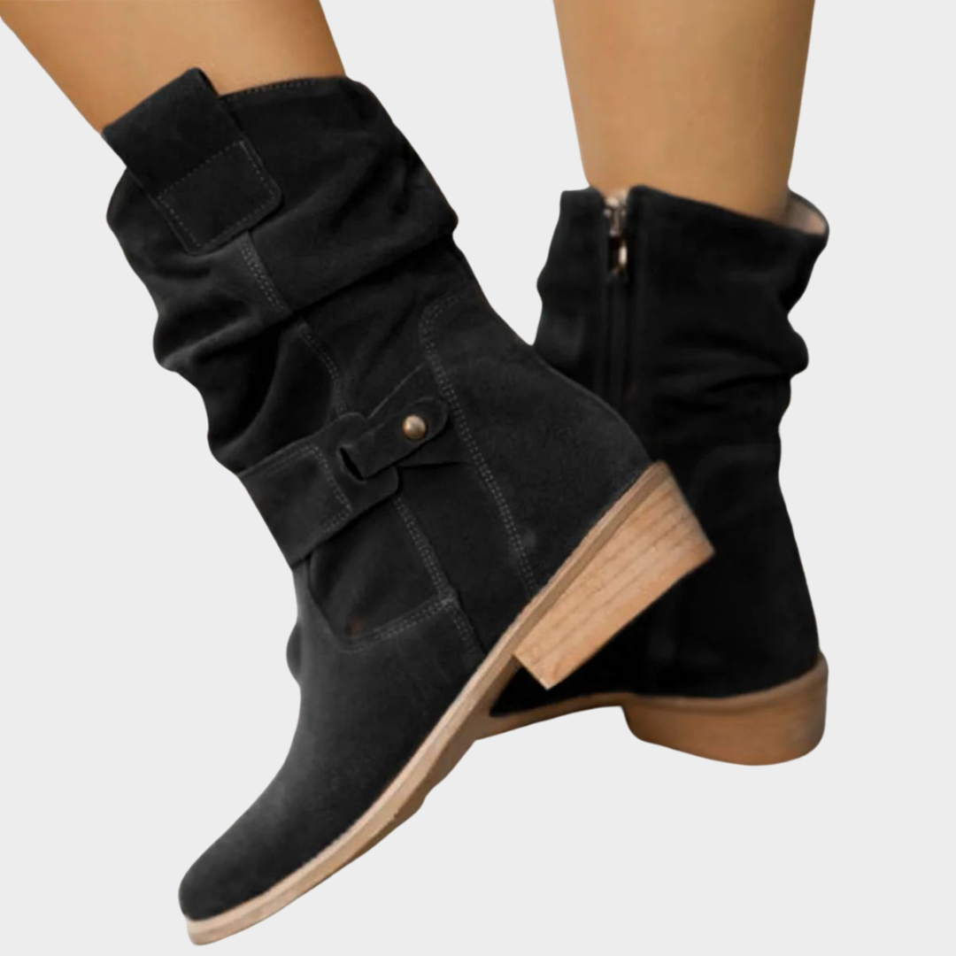 Women's Suede Ankle Boots – Retro Mid-Calf Design – Soft Rubber Sole – Comfortable Fit – Multiple Colours