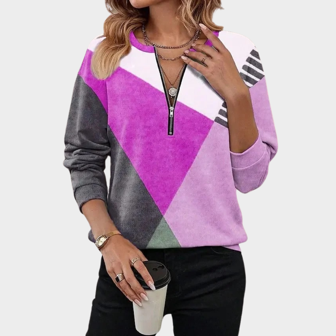 Women’s Colour Block V-Neck Sweatshirt – Loose Fit Long Sleeve Pullover – Crew Neck Hoodie Style – Soft Cotton-Polyester Fabric – Multiple Colours