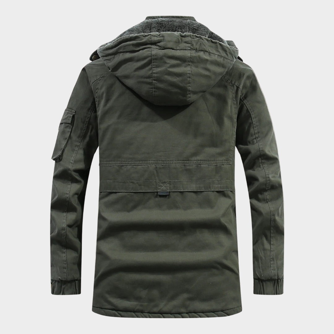 Men’s Slim Fit Hooded Jacket – Mid-Length Cotton Blend Coat with Fleece Lining and Multiple Pockets – Multiple Colours