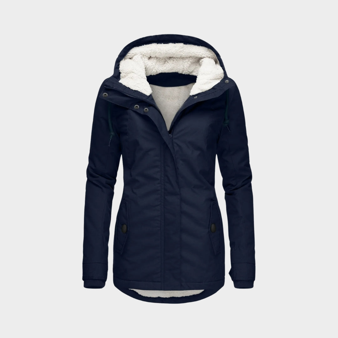 Women’s Winter Parka – Hooded Mid-Length Coat, Thick Plush Lining (Grey, Green, Black, and More)