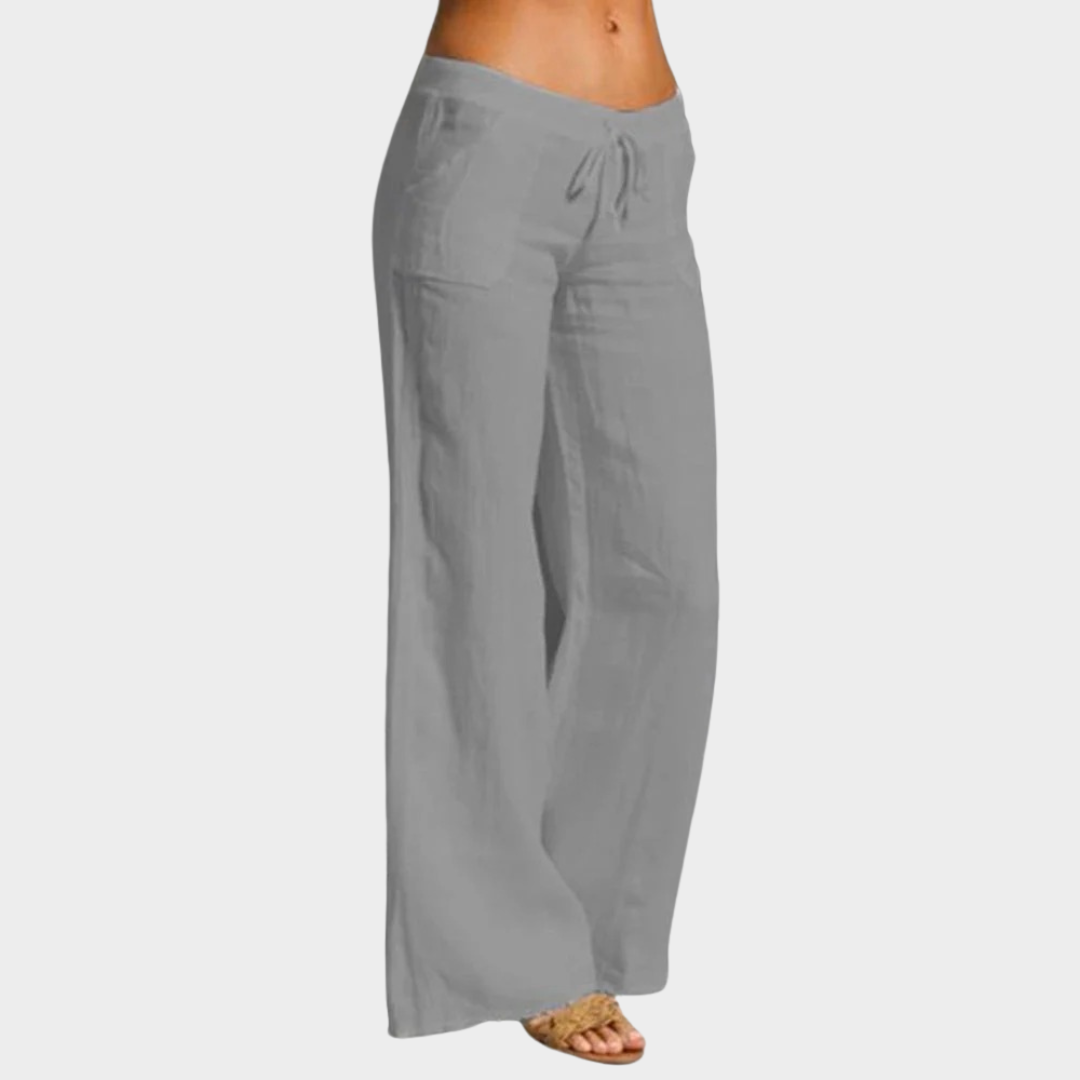 Women’s Wide Leg Trousers – Elastic Waist with Drawstring – Pockets – Lightweight Solid Colour – Multiple Colours