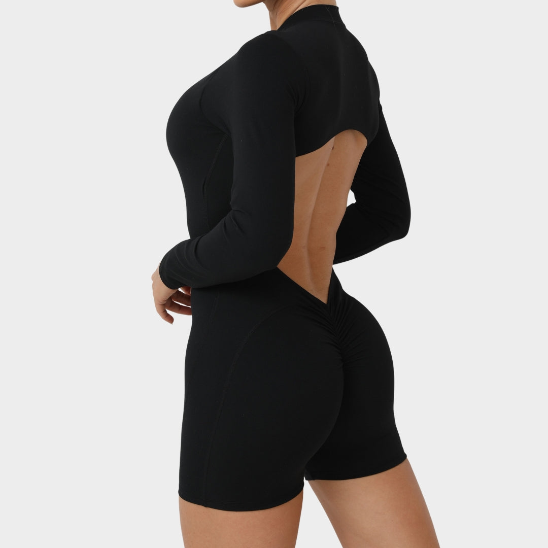 Women's Long-Sleeve Yoga Jumpsuit - Zipper Front Padded One-Piece - Stretch Fit Gym & Casual Wear - Multiple Colours
