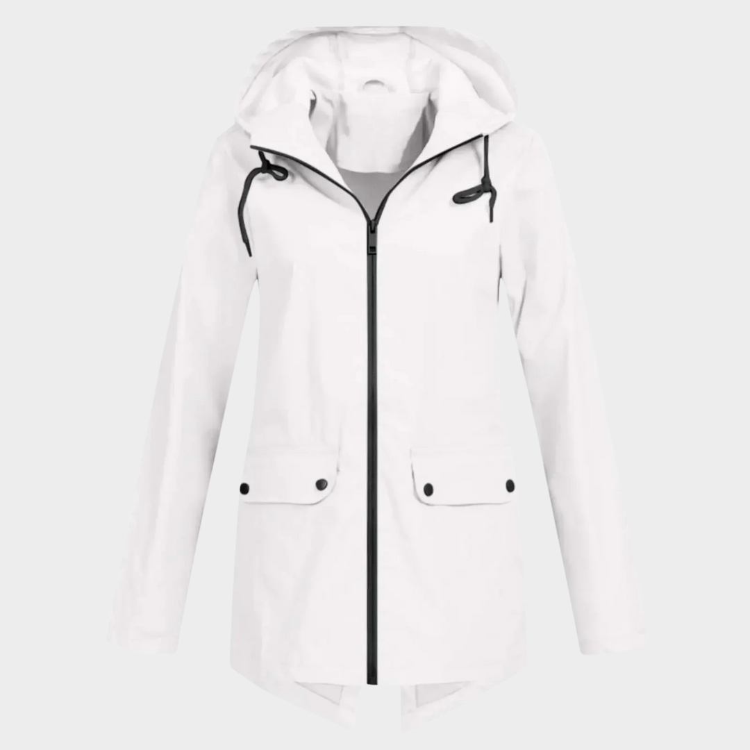 Women Waterproof Hooded Jacket – Lightweight Windproof Outdoor Raincoat – Solid Colour Hiking Outerwear – Multiple Colours