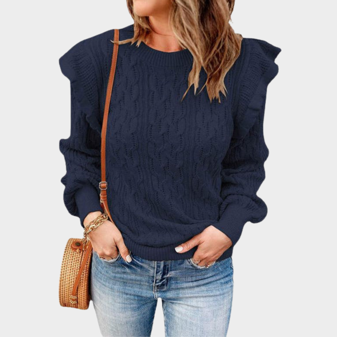 Women’s Knitted Pullover Sweater – Long Sleeve Ruffle Detail Jumper – Soft Knit Fabric – Multiple Colours