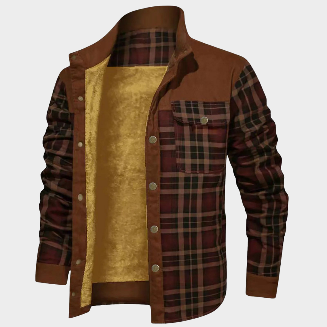 Men's Plaid Print Jacket – Long Sleeve Stand Collar – Warm Fleece Lined – Multiple Colours