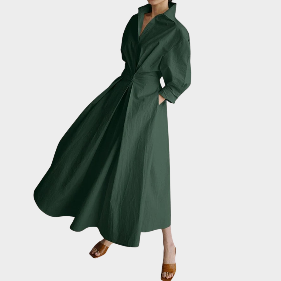 Women’s Loose A-Line Polo Collar Dress – Elegant Nine Sleeve Swing Fit – Lightweight and Flowy – Multiple Colours