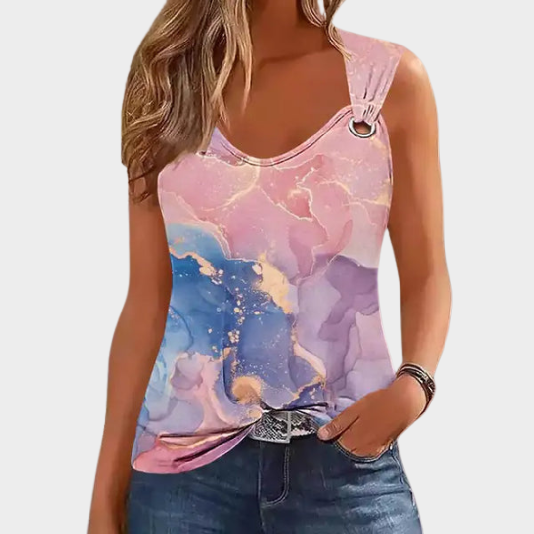 Women’s Marble Print Tank Top – Sleeveless Casual T-Shirt – Lightweight Soft Fit – Stretch Fabric – Multiple Colours